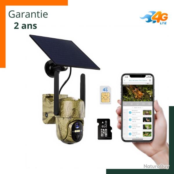 Cam�ra de chasse 4G solaire rotative � 360* - Batterie 10 400mAh int�gr�e - Livraison rapide