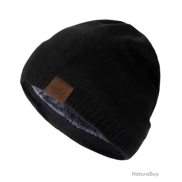 Bonnet hiver doubl� chaud unisexe - tricot �pais doublure fourrure ext�rieur Noir