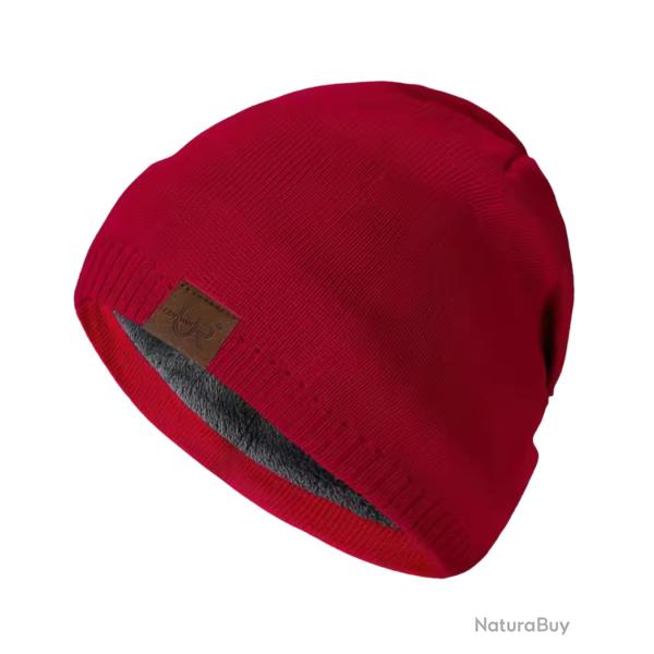 Bonnet hiver doubl� chaud unisexe - tricot �pais doublure fourrure ext�rieur Rouge
