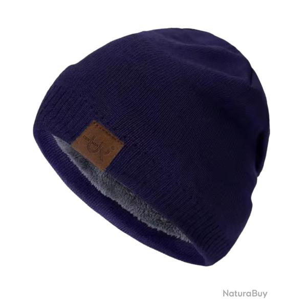 Bonnet hiver doubl� chaud unisexe - tricot �pais doublure fourrure ext�rieur Bleu