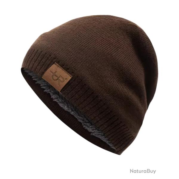 Bonnet hiver doubl� chaud unisexe - tricot �pais doublure fourrure ext�rieur Marron