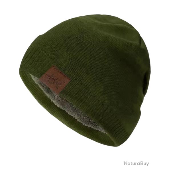 Bonnet hiver doubl� chaud unisexe - tricot �pais doublure fourrure ext�rieur Vert