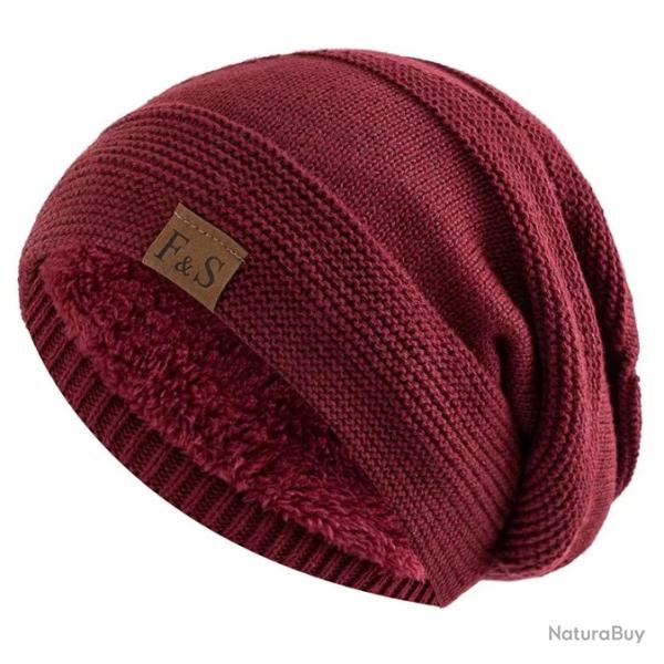 Bonnet hiver chaud doubl� polaire homme | tricot� ext�rieur - d�contract� Taille Unique Rouge