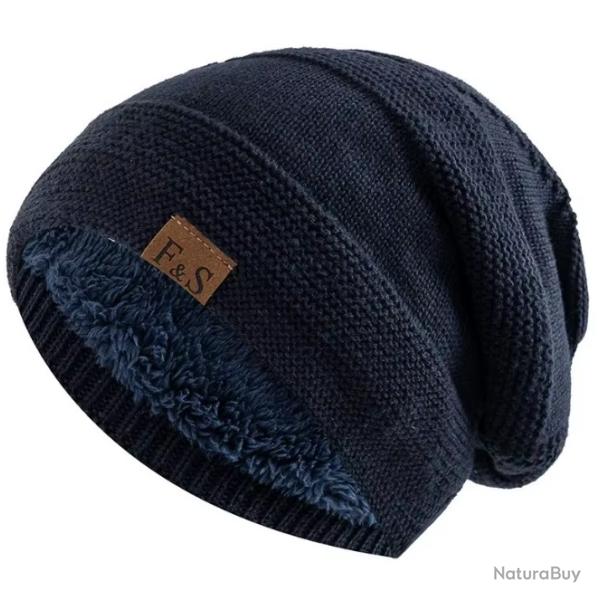 Bonnet hiver chaud doubl� polaire homme | tricot� ext�rieur - d�contract� Taille Unique Bleu