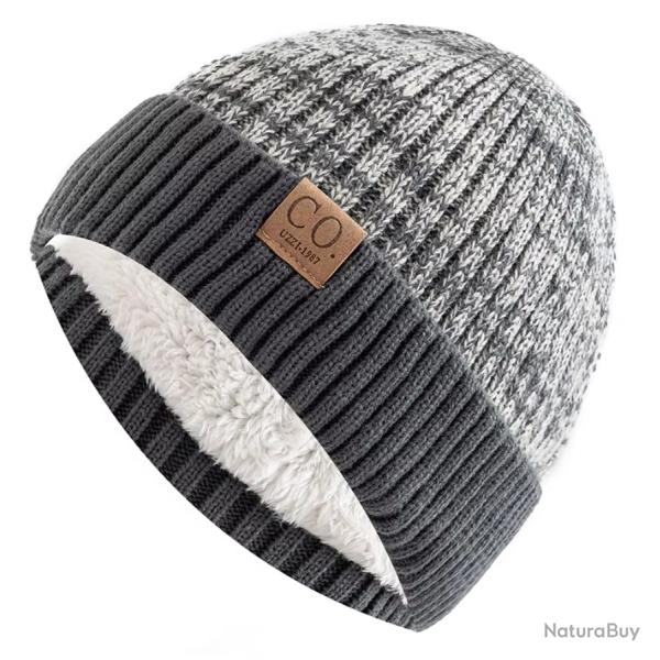 Bonnet hiver chaud doubl� polaire bicolore unisexe - tricot �pais