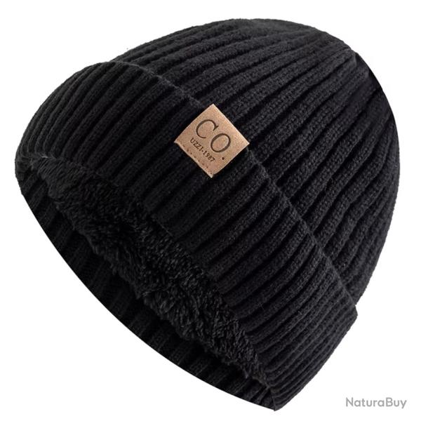 Bonnet hiver chaud doubl� polaire bicolore unisexe - tricot �pais Noir