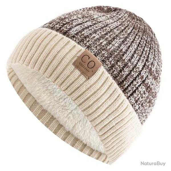 Bonnet hiver chaud doubl� polaire bicolore unisexe - tricot �pais Caf�