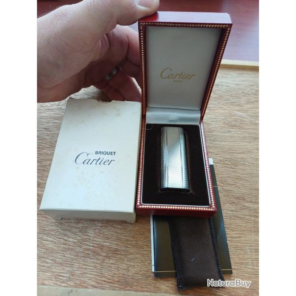 Superbe briquet vintage CARTIER num�rot� plaqu� argent grain anglais - FULL SET
