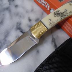 Couteau Marbles Manche Os Scrimshaw Elan Lame Acier Inox Etui Nylon MR441