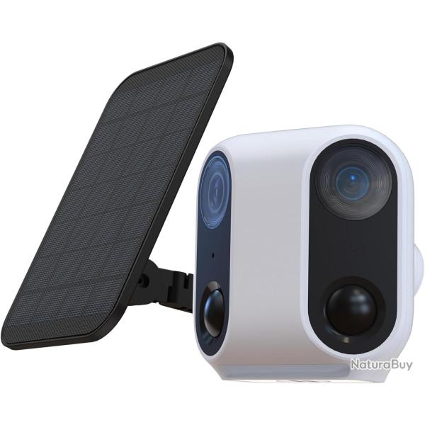Cam�ra Surveillance Ext�rieure WiFi sans Fil, Solaire, Double Objectif & PIR, Vision Nocturne Couleu