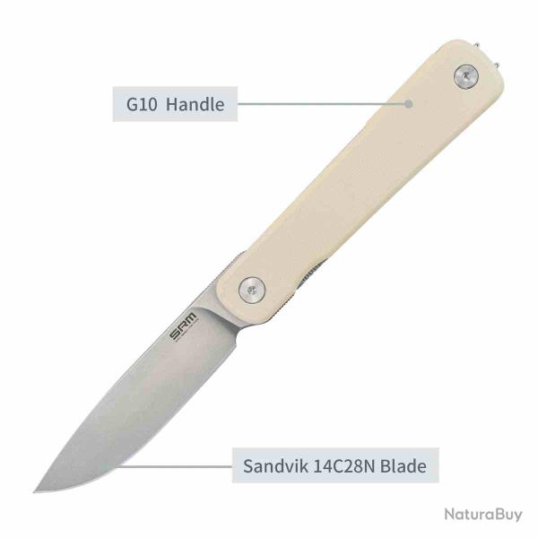 Couteau SRM Palfrey Ivory Lame Acier Sandvik 14C28N Plaquettes G10 Frame Lock IKBS SRM135LGT