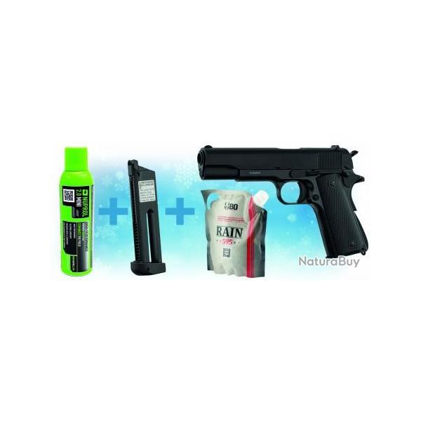 PACK DE NOEL 1911 GBB KJ WORKS + GAZ + BILLES + CHARGEUR