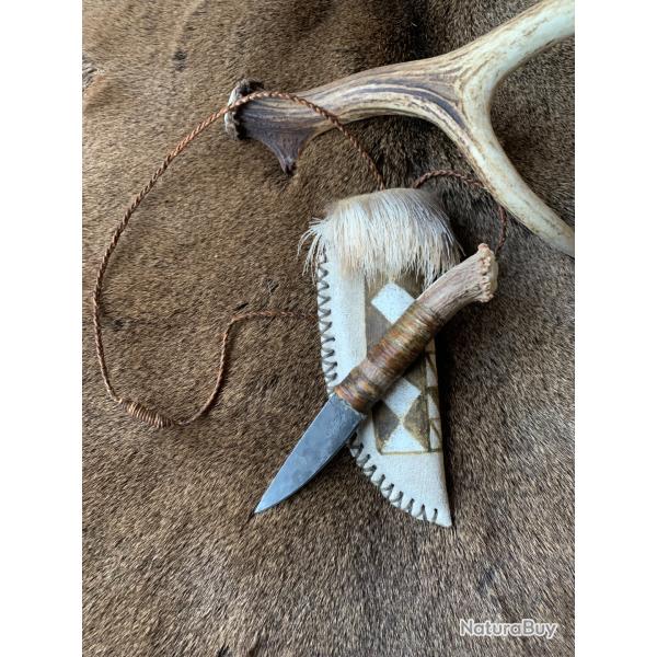 couteau am�rindien d'artisan/ bois de cerf / lame acier carbone 1095     ( 2 )