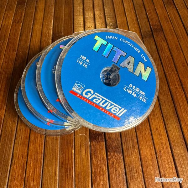 LOT P�CHE DESTOCKAGE 4 bobines fil TITAN JAPAN COPOLYMER GRAUVELL