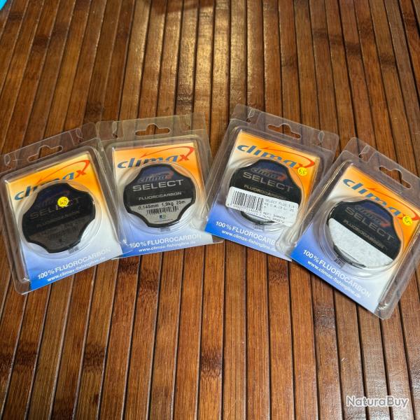Lot p�che destockage 4 bobines Fluorocarbone Climax Select 25m 0,145 mm 1,9 kg