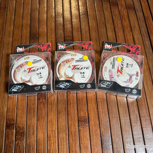 LOT DESTOCKAGE P�CHE 3 BOBINES FLUOROCARBONE PAN TRUITE INNOVATION 25M