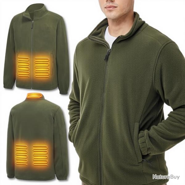 Veste polaire chauffante avec batterie 10 000 mAh - Vert arm�e - Livraison rapide et gratuite
