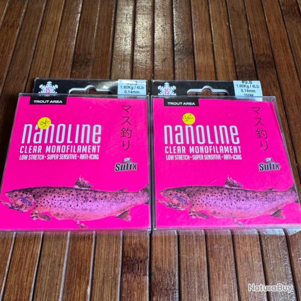 LOT P�CHE 2 BOBINES Sufix CLEAR Monofilament Nanoline 150 m