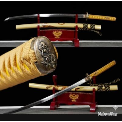 Wakizashi Japonais - Lame En Acier T10 Trempé à L'argile - Faite Main - Tranchante - Pour Collection Ou Arts Martiaux