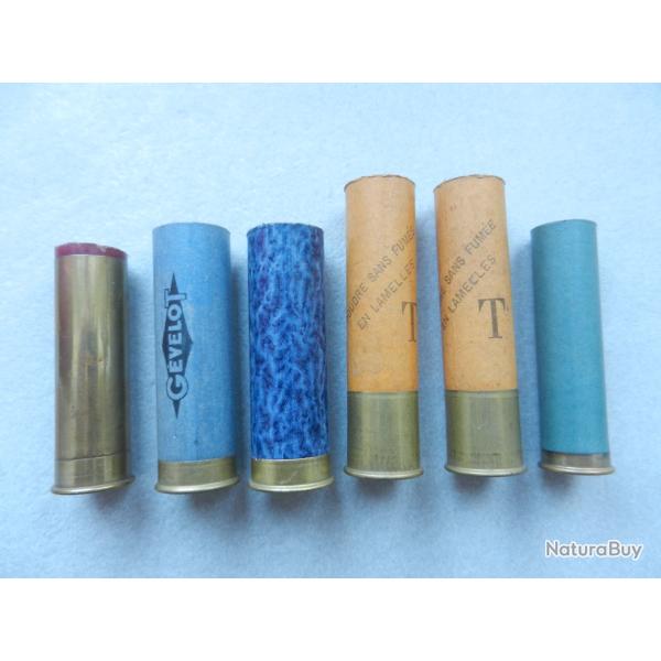 lot de 6 douilles carton de cartouches de chasse