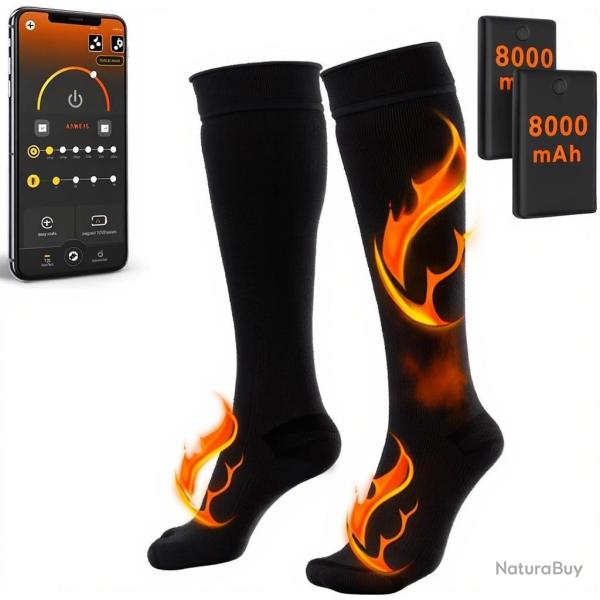 Chaussettes chauffantes 8000mAh,Tailles 35 � 48, Chauffage r�glable via l'application mobile