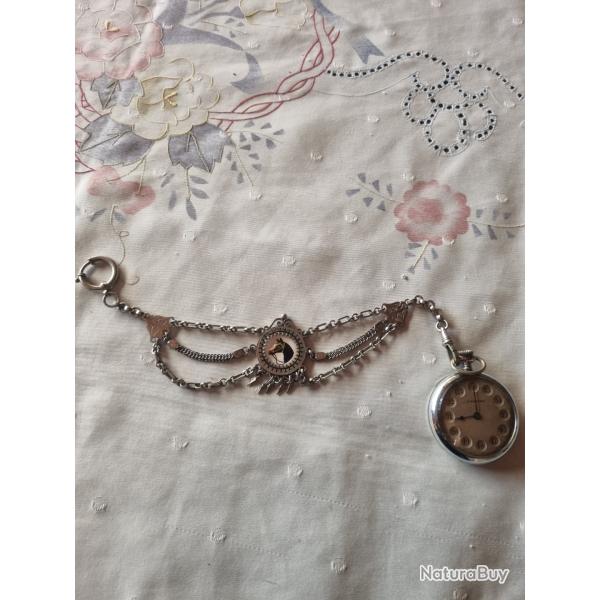 Ch�telaine argent et sa montre � gousset.