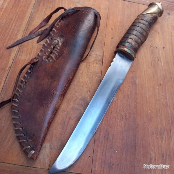Imposant et Solide Couteau de Chasse ARTISANAL Manche en Cuir avec �tui en cuir