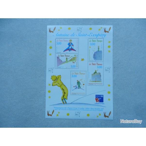 planche de 5 timbres 3 francs Antoine de St. Exupry 1998