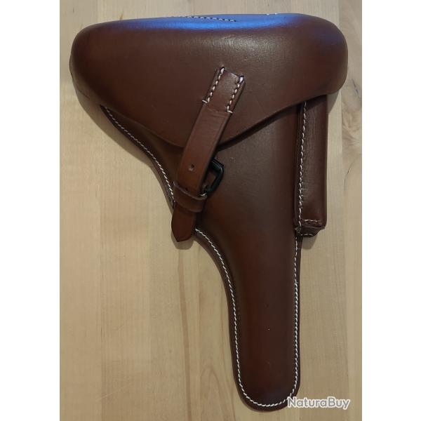 Etui Holster cuir rigide LUGER P08 MARINE marron (reproduction)