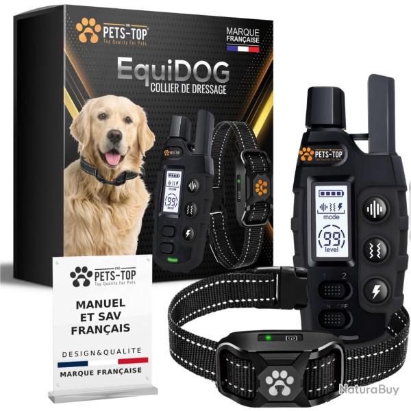 Collier de Dressage Chien tanche IPX7 Anti-Fugue Porte 1000m 3 Modes Bip Vibration Stimulation