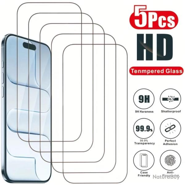 5 Protection Ecran Verre Trempe Anti Rayure pour iPhone, Smartphone: Au Choix