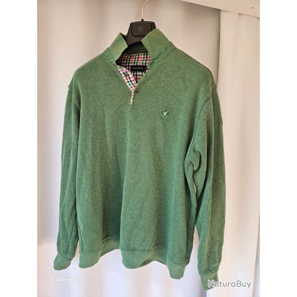 Pull � col polo de marque Ethnic Blue en coton et polyester vert
