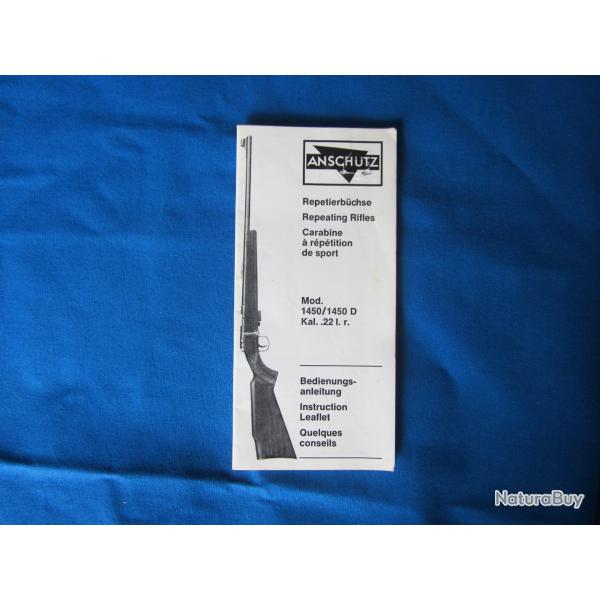 Notice papier d'origine - ANSCHUTZ mod�le 1450 / 1450 D
