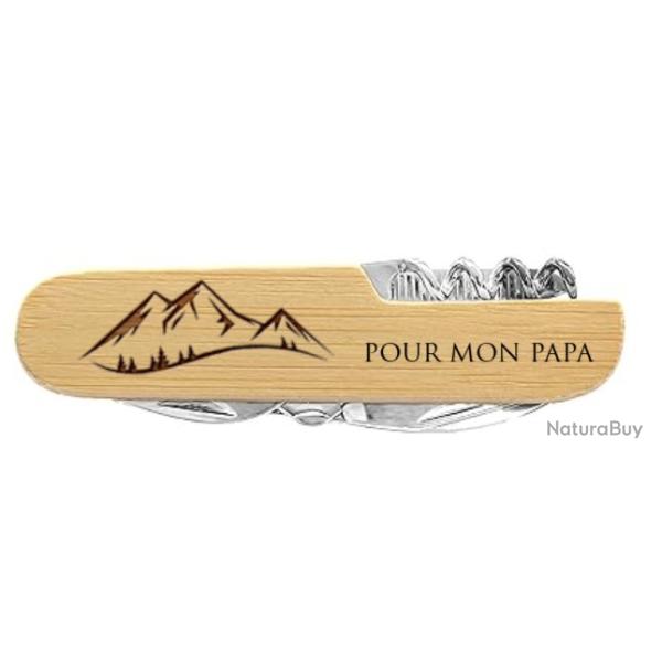 Ides de cadeaux : Couteau Suisse personnalisable 7 fonctions - Manche en bambou - Avec pochette