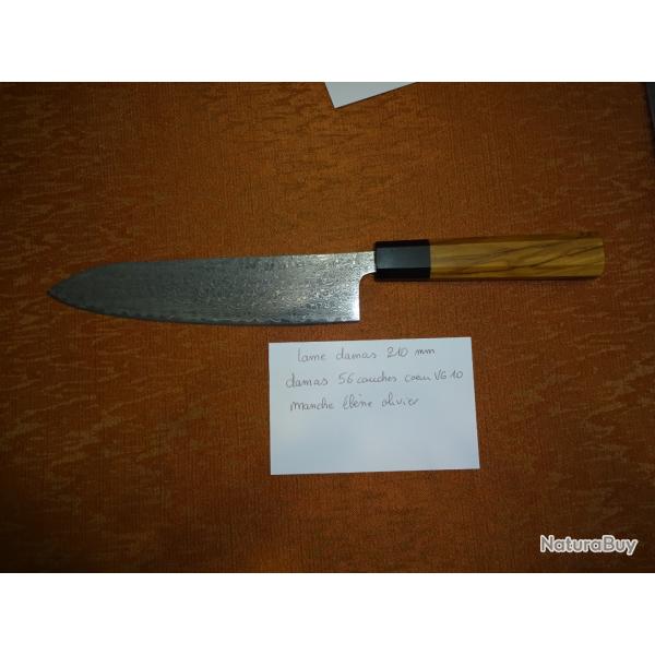 couteau cuisine damas 210 mm bout pointu