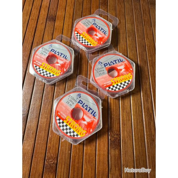 LOT P�CHE DESTOCKAGE 4 BOBINES PLATIL Nylon Platil Strong Brun