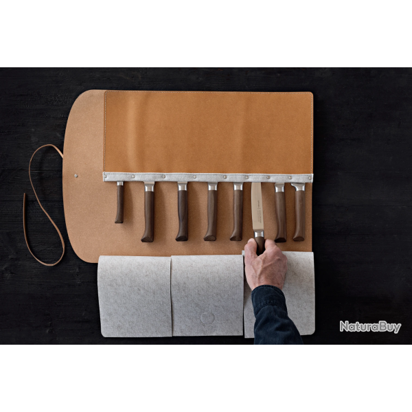Natte de rangement 8�couteaux - cuir r�g�n�r� & feutrine recycl�e (Malette vide)