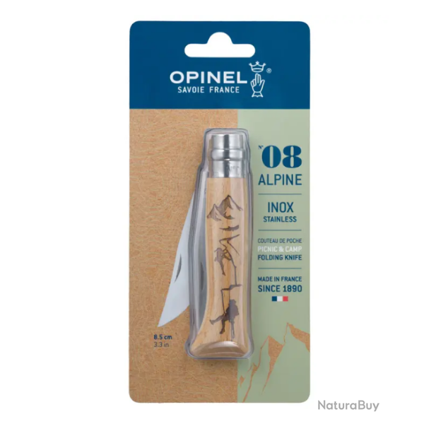 Opinel N�8 Sport ��Grav� Escalade�� - Couteau Outdoor - Manche H�tre