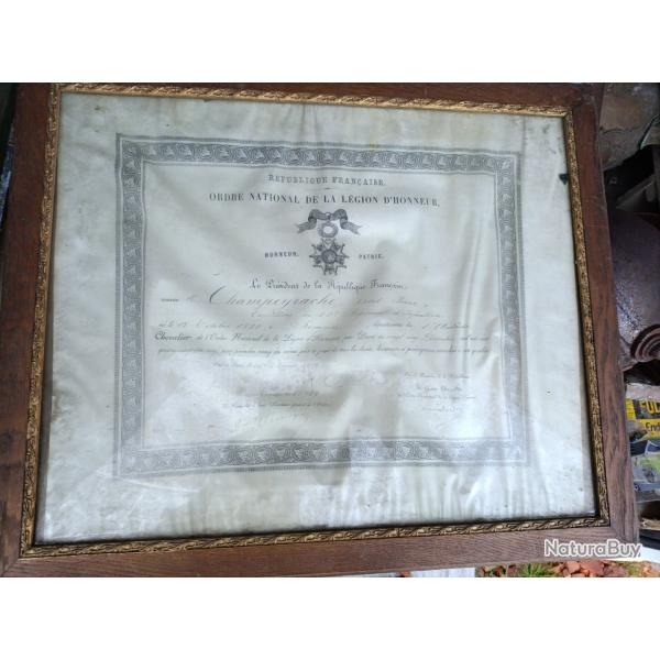 Dipl�me de la l�gion d'honneur 1899