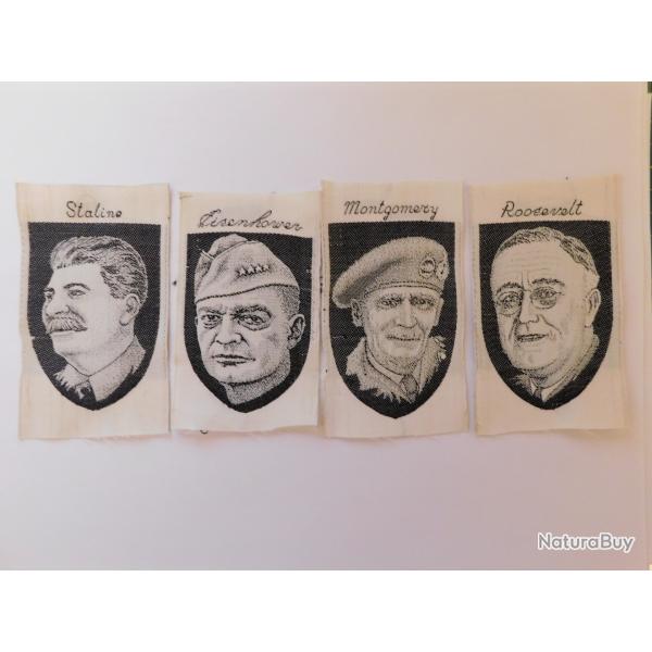 LOT 4 INSIGNES EN TISSU LIBERATION 1944-1945 BRELOQUES PORTRAITS MONTGOMERY ROOSEVELT EISENHOWER