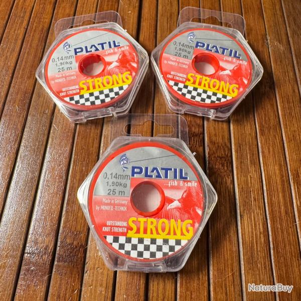 LOT P�CHE DESTOCKAGE 3 BOBINES PLATIL Nylon Platil Strong Brun 0,14 mm