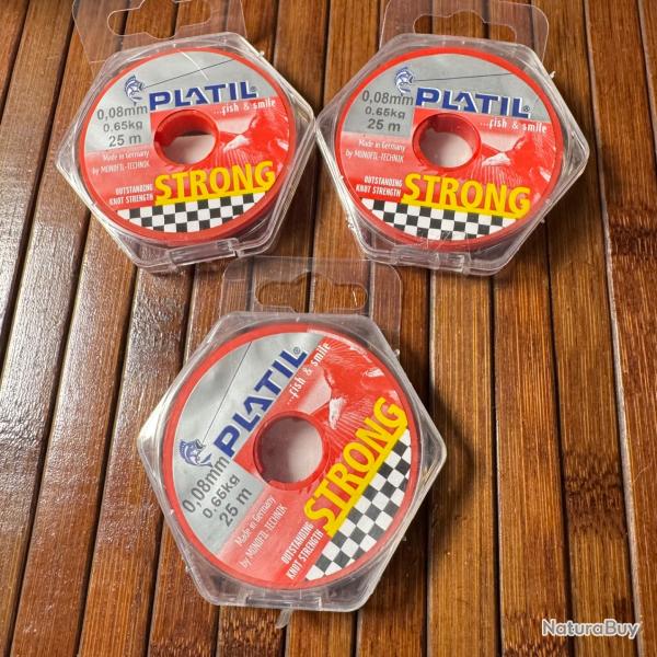 LOT P�CHE DESTOCKAGE 3 BOBINES PLATIL Nylon Platil Strong Brun 0,08 mm