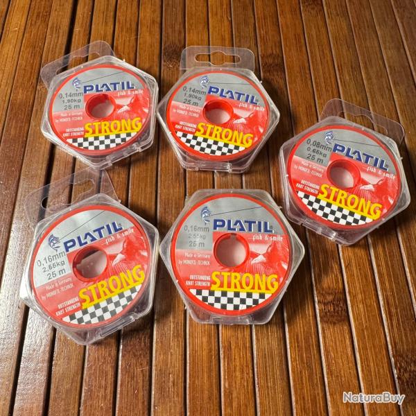 LOT P�CHE DESTOCKAGE 4 BOBINES Nylon Platil Strong Brun divers diam�tre : 0,08 mm 0,14 mm 0,16 mm