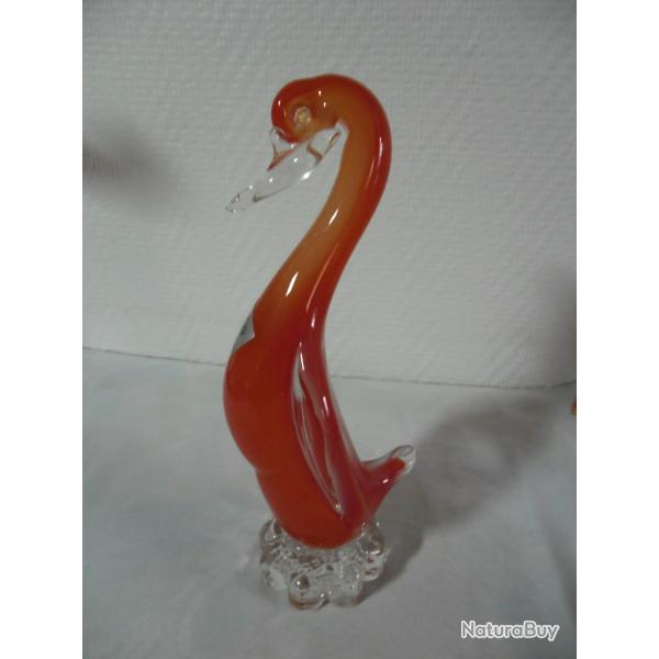 CYGNE VERRE MURANO (vintage) ROUGE/ORANGE COMME NEUF HAUTEUR 20 cm