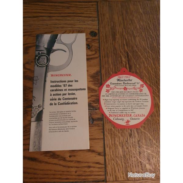 Winchester comm�morative documents model 94  CANADIAN CENTENNIAL 67