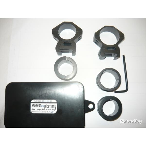 Promo !!! Colliers  pour montage lunette de diam�tre 34 mm et 30  ou 25,4 mm avec  adaptateurs