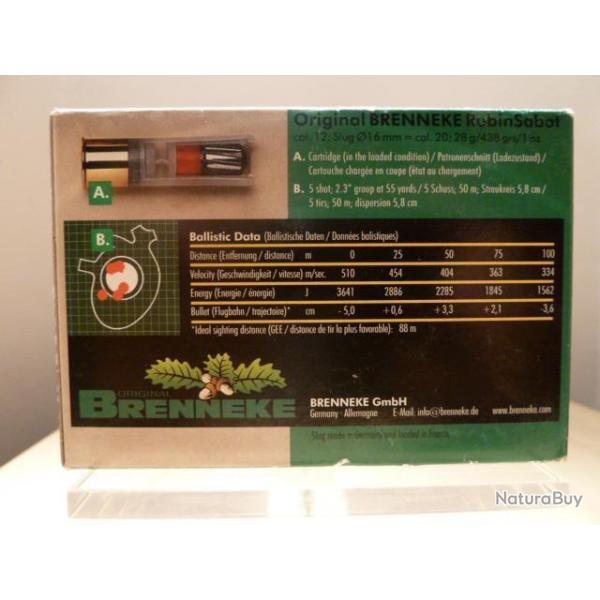 Wahoo ! LOT DE 25 BALLES BRENNEKE  RUBIN SABOT NATURE CAL 12X70 EN BAISSE A SAISIR