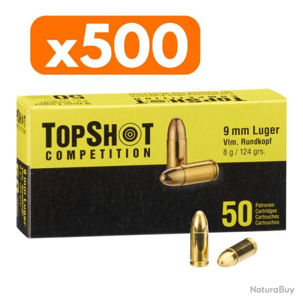 Vente group�e - Pack 500 cartouches Topshot - Cal. 9mm Luger FMJ  8g - 124 grains