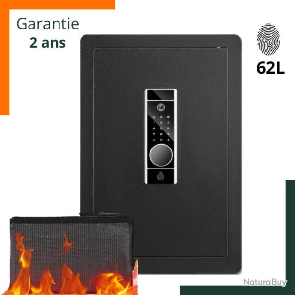 Coffre-fort arme de poing biom�trique - �tag�re amovible, alarme et sac ignifuge