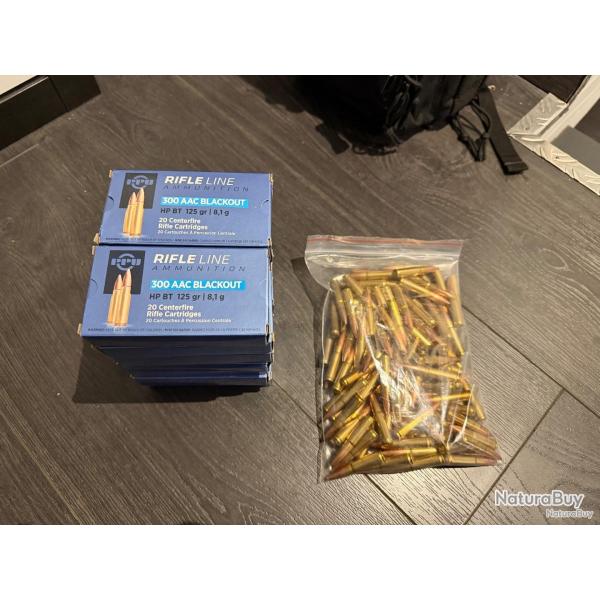 Lot de 14 botes de 20 cartouches + 114 cartouches en vrac de PPU 300 aac blackout 125 grains HPBT